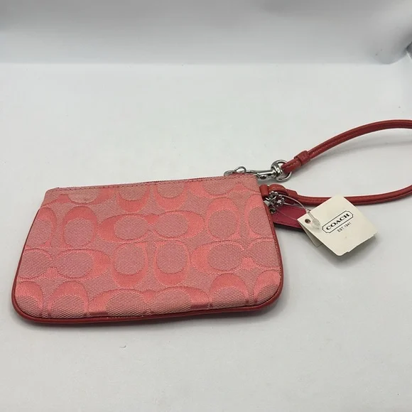 Coach Signature Skinny Wristlet pomegranate color peachy pink color classic NWT - Picture 3 of 9